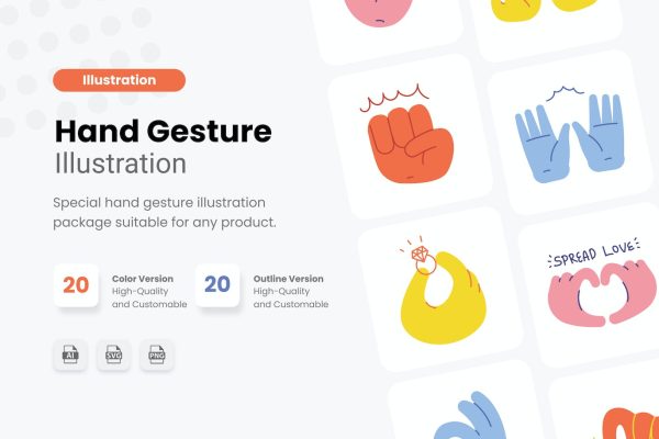卡通动作手势插画素材集 Hand Gesture Illustration Collections