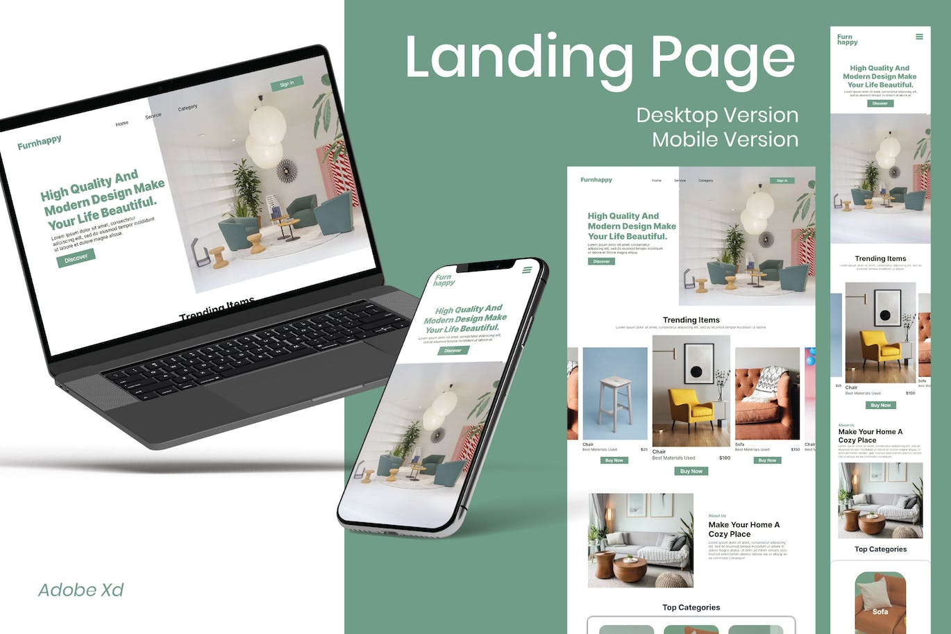 室内设计网站响应式设计着陆页主页模板 Interior Landing Page