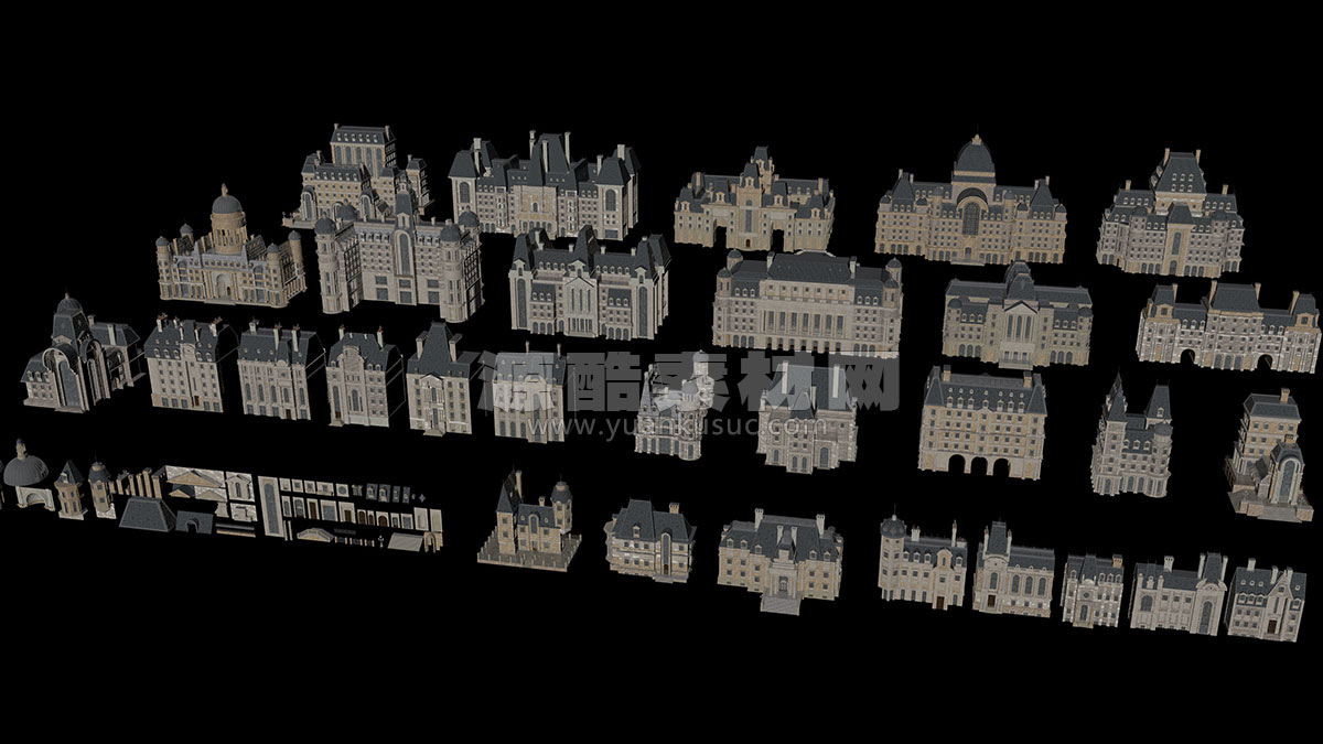 C4D30个巴黎欧式风格建筑模型城堡模型C4D免费模型网