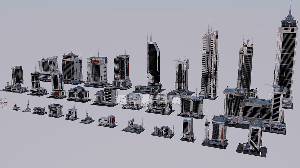 30个高品质破旧城市建筑模型高楼大厦C4D模型