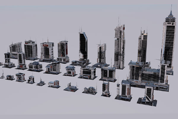 30个高品质破旧城市建筑模型高楼大厦C4D模型