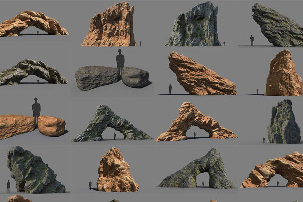 38个岩石模型巨石模型石块石头C4D模型