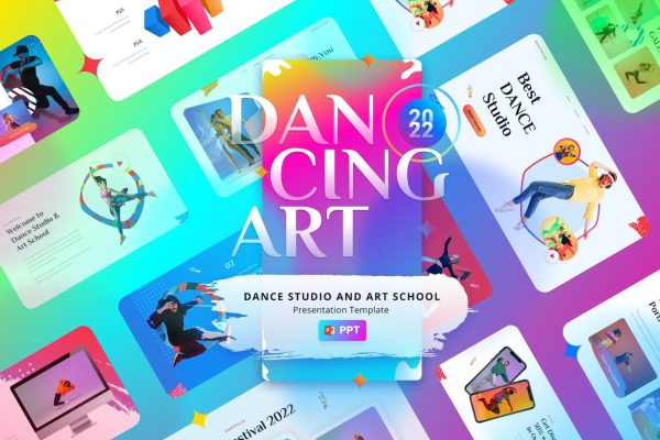 舞蹈工作室和艺术学校PPT设计模板 DANCINGART – Dance Studio Powerpoint Template