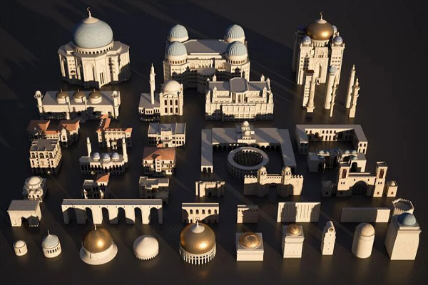 C4D中东建筑模型中东风格楼房建筑模型合集C4D模型素材