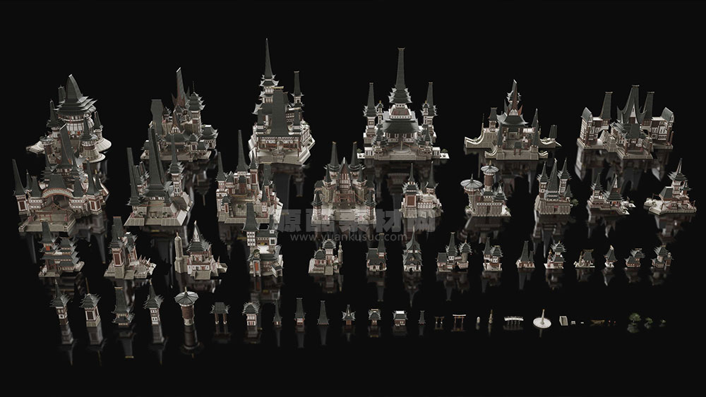 C4D香格里拉东方古建筑村庄寺庙房屋模型合集 Kitbash3D-Shangri-La
