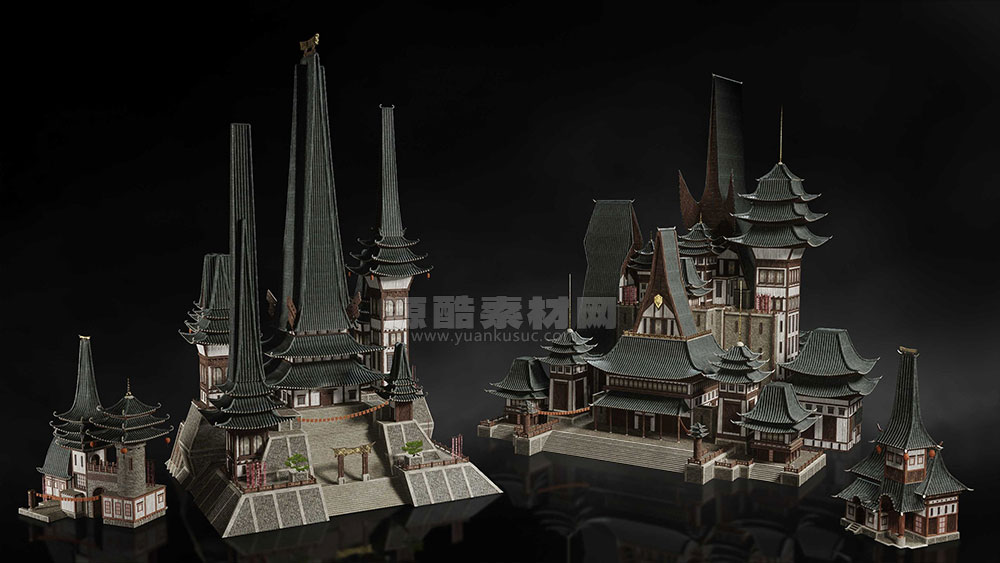 C4D香格里拉东方古建筑村庄寺庙房屋模型合集 Kitbash3D-Shangri-La