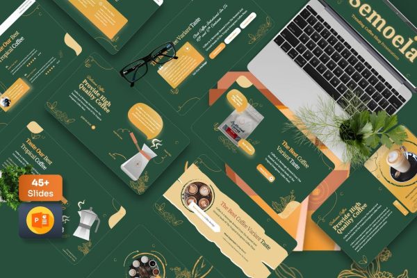 咖啡推广绿色PPT幻灯片模板素材 Semoela – Coffee Powerpoint Template