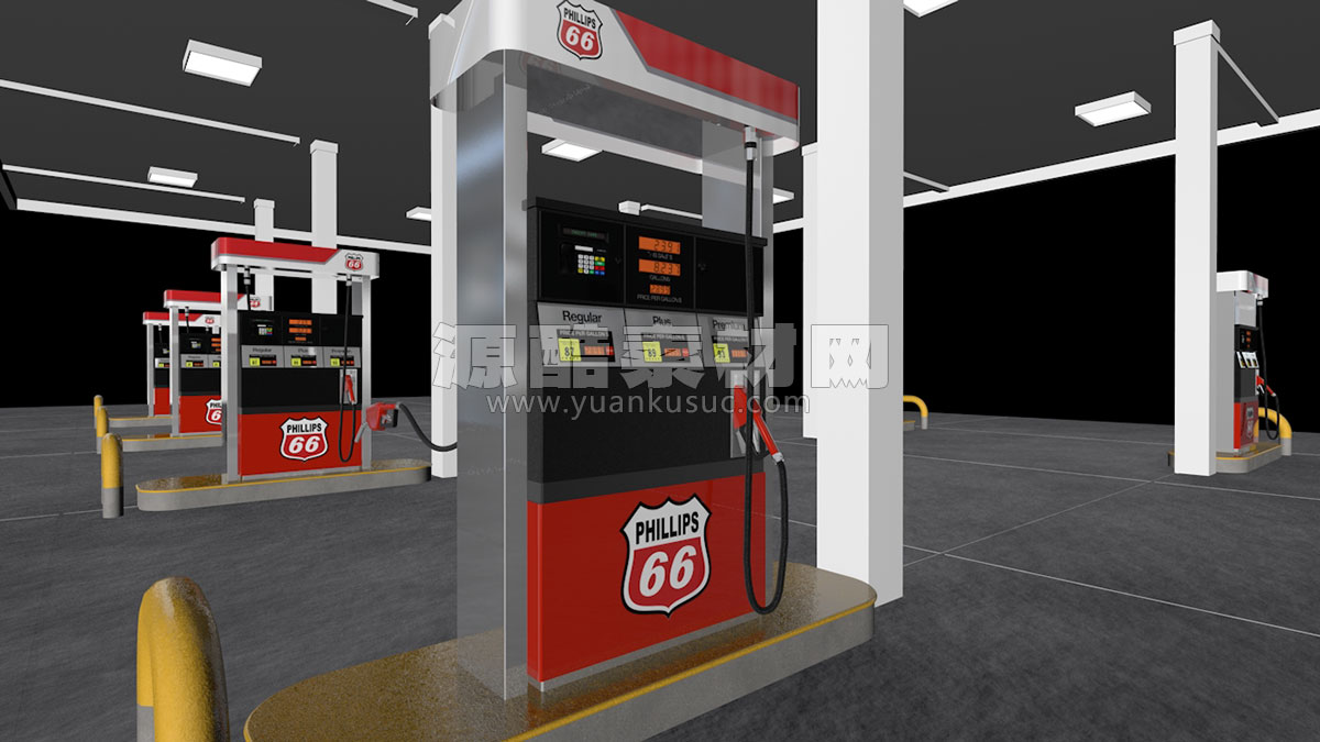 C4D模型-加油站模型下载