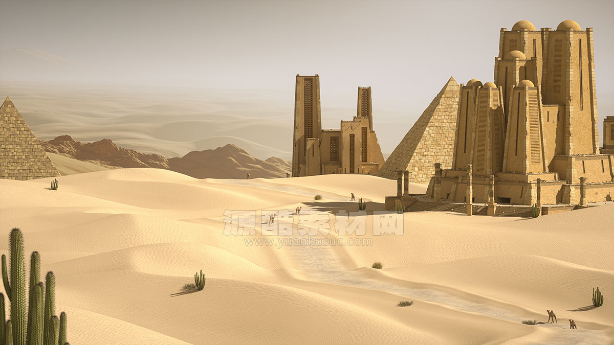 C4D工程-沙漠神殿渲染工程沙漠场景工程沙漠神殿模型