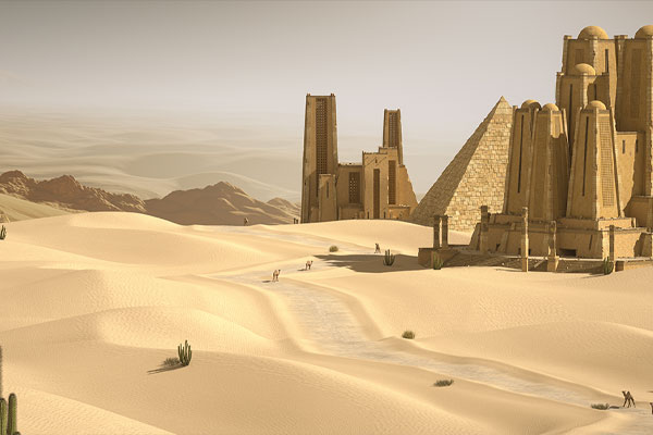 C4D工程-沙漠神殿渲染工程沙漠场景工程沙漠神殿模型