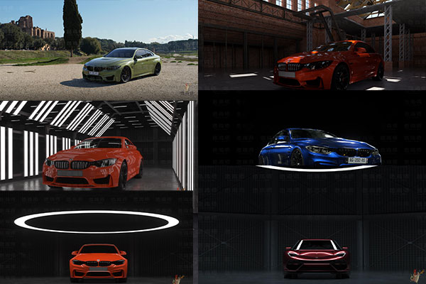 C4D11个汽车场景渲染工程汽车模型跑车模型