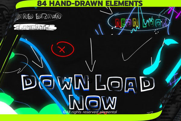 AE模板-84种创意手绘箭头字母图形线条动画元素 Hand Drawn Elements