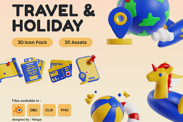 旅行和度假3D图标模型合集包 Travel and Holiday 3D Icon Pack