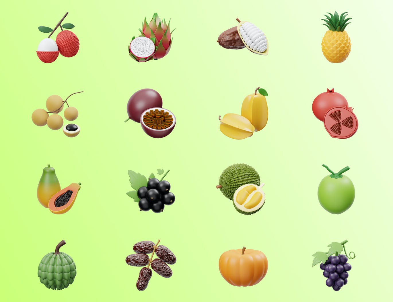 水果食品3D图标插画模型素材 Fruits 3D Icon