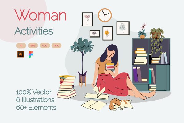 女士活动场景矢量插画素材