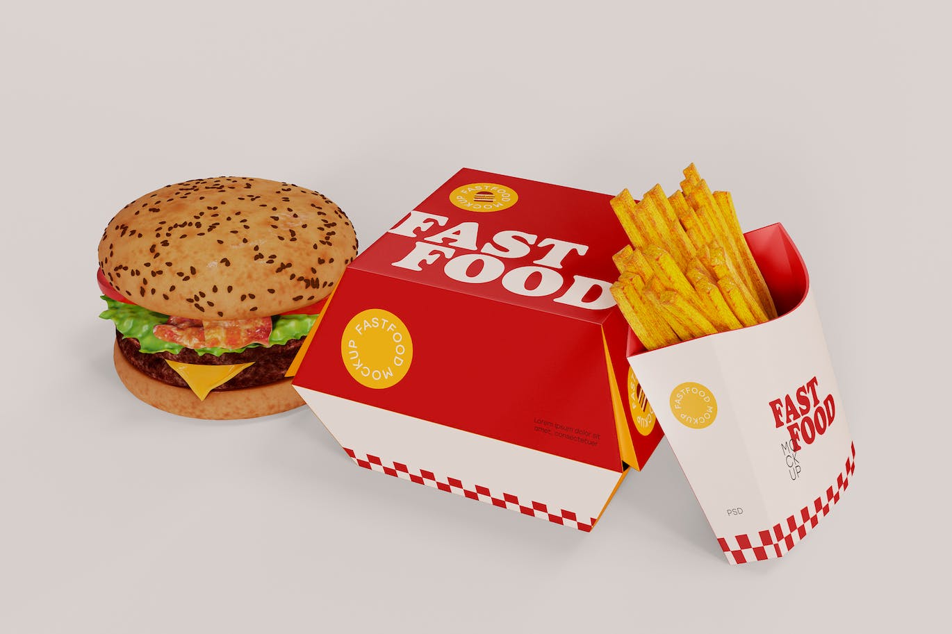 汉堡薯条食品包装设计样机素材 Fast Food Mockup