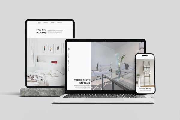 苹果响应式设备屏幕展示正视图样机素材 Multi Devices Mockup