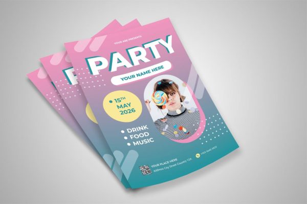 生日派对海报模板素材 Birthday Party Flyer