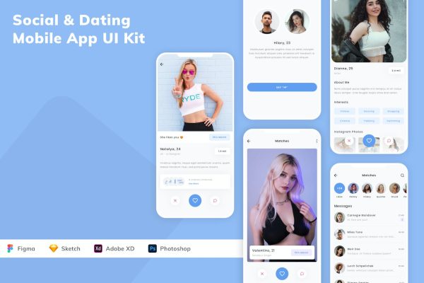 社交和约会移动应用UI套件设计素材 Social & Dating Mobile App UI Kit