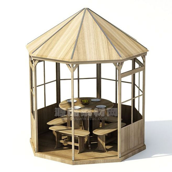 C4D模型-木亭子模型餐桌模型
