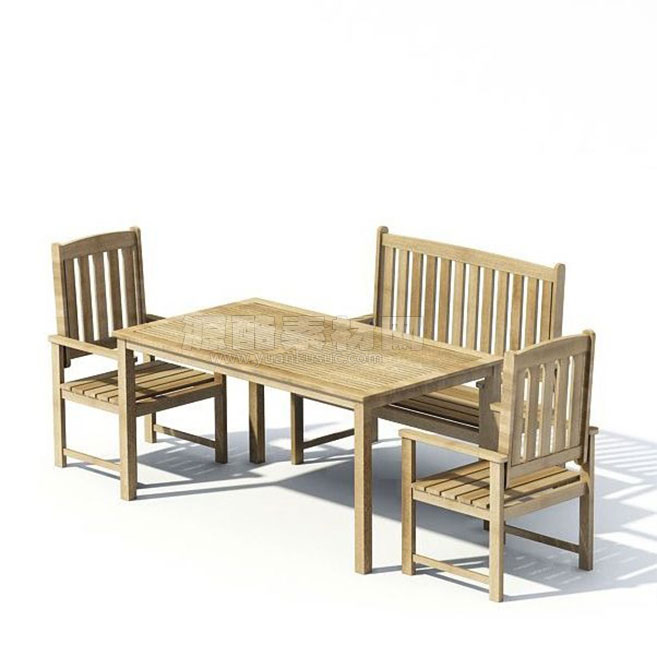 C4D家具模型-木椅模型长椅模型木桌模型