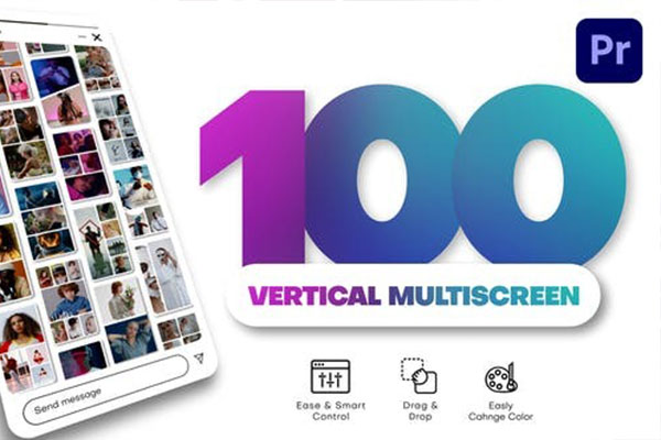 PR模板-100个竖屏多视频画面组合分屏预设Vertical Multiscreen Pack