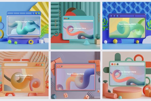 创意3D场景网络浏览器页面UI展示样机 Web Browser Creative Light Version Mockup