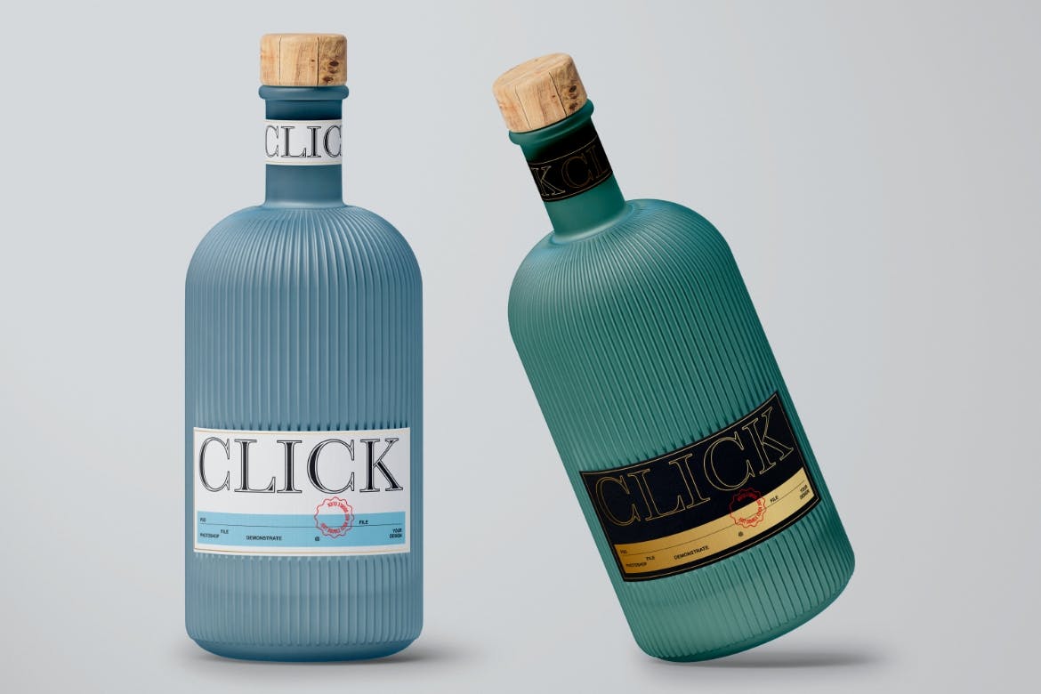 玻璃杜松子酒瓶设计样机素材 Gin Bottle Mockup Set