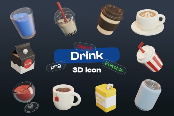 3D饮料Blender模型素材下载 3D Drink Blender Icon
