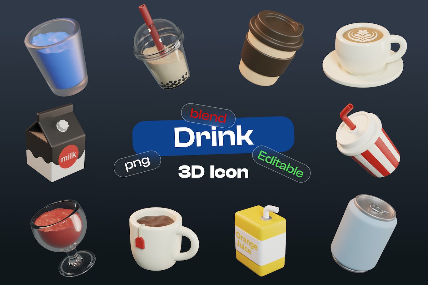 3D饮料Blend模型素材下载 3D Drink Blender Icon