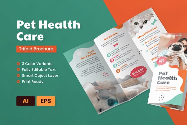 宠物护理知识宣传册设计模板 Pet Care Brochure Template