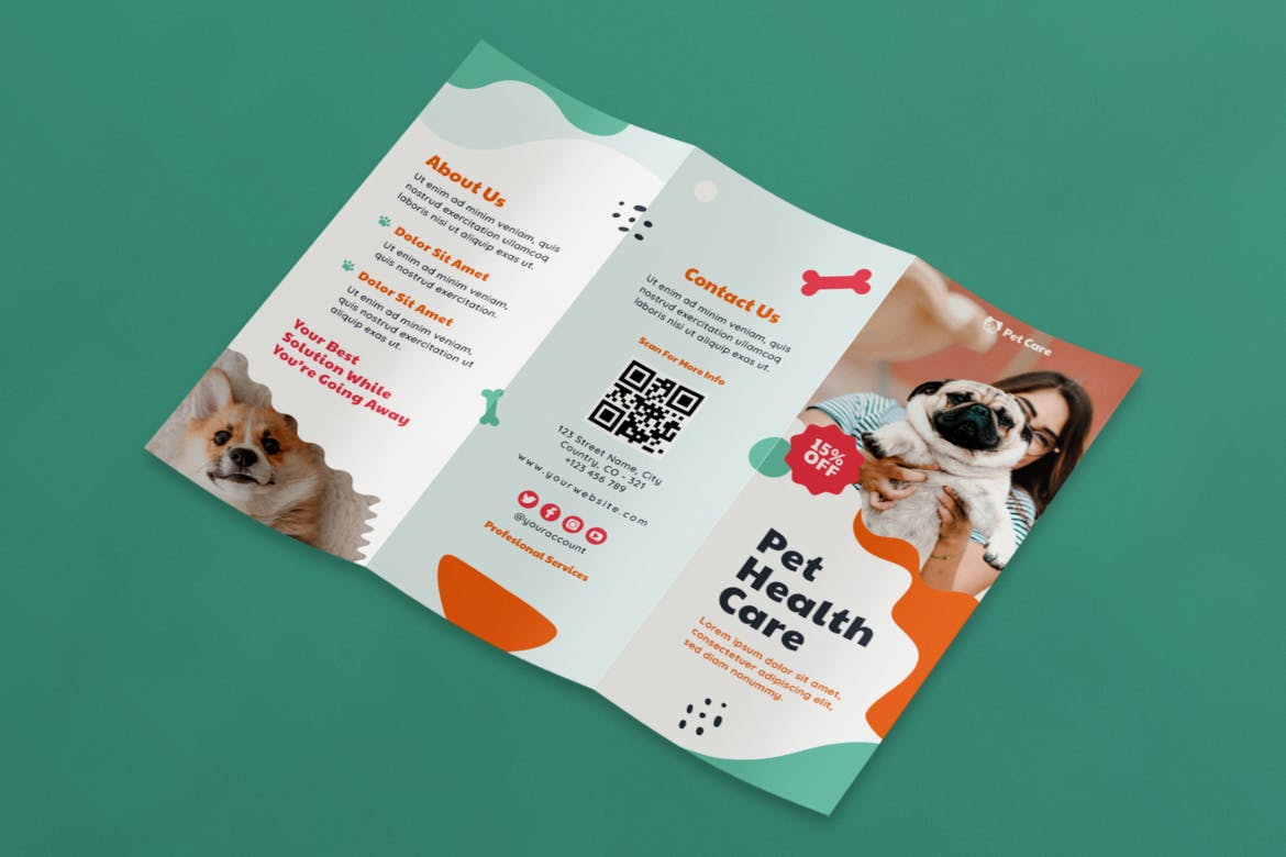 宠物护理知识宣传册设计模板 Pet Care Brochure Template