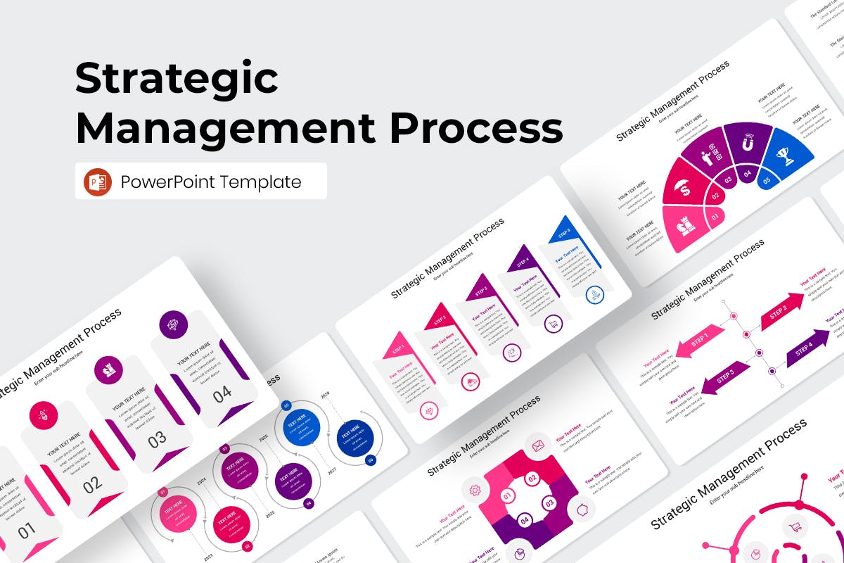 战略管理流程图表PPT模板 Strategic Management Process PowerPoint Template