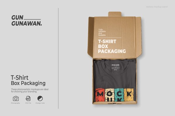 纸盒折叠定制T恤样机素材 T-Shirt Box Packaging Mockup
