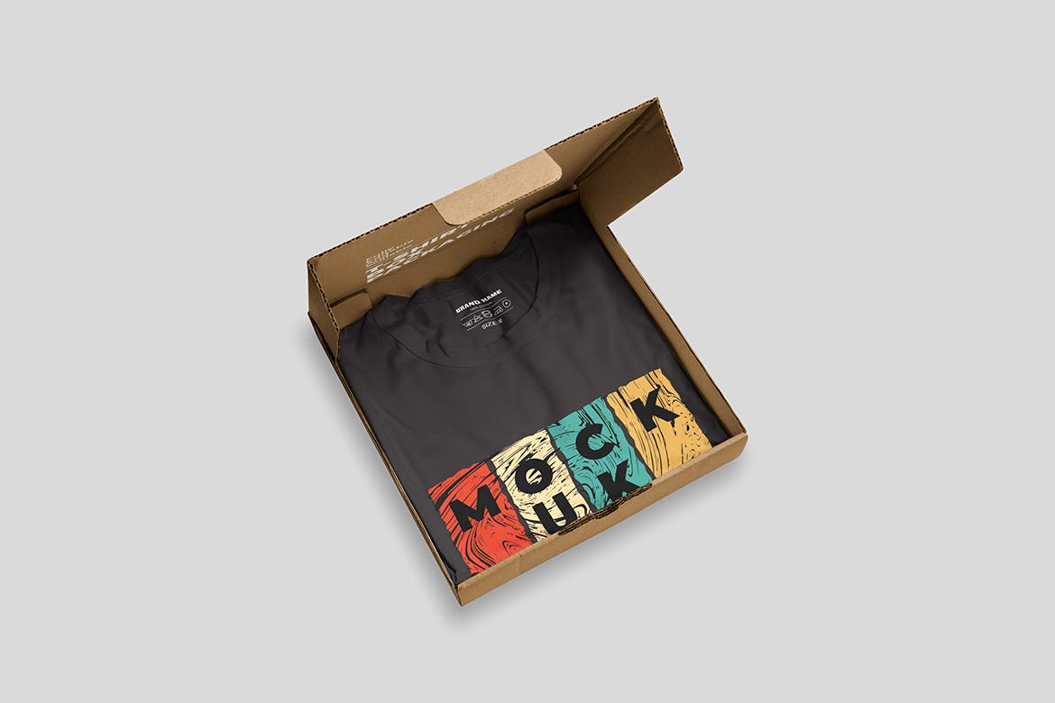 纸盒折叠定制T恤样机素材 T-Shirt Box Packaging Mockup