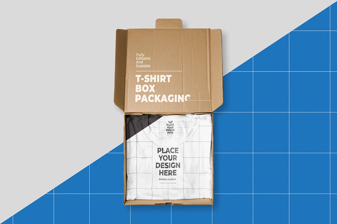 纸盒折叠定制T恤样机素材 T-Shirt Box Packaging Mockup