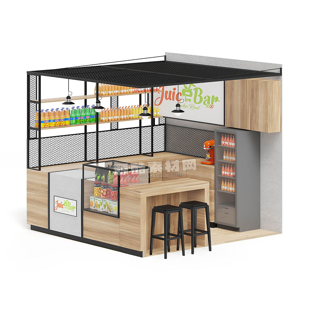 果汁饮料售货亭模型商店模型C4D模型下载