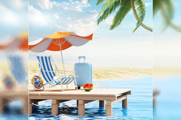 C4D夏天沙滩场景渲染工程卡通沙滩场景模型