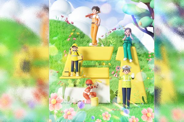 C4D五一职业人物卡通场景渲染工程卡通人物场景模型