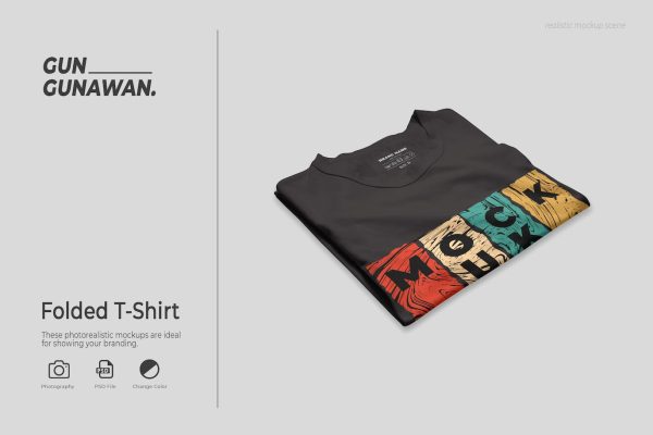 时尚潮流T恤设计样机模板素材 Folded T-Shirt Mockup