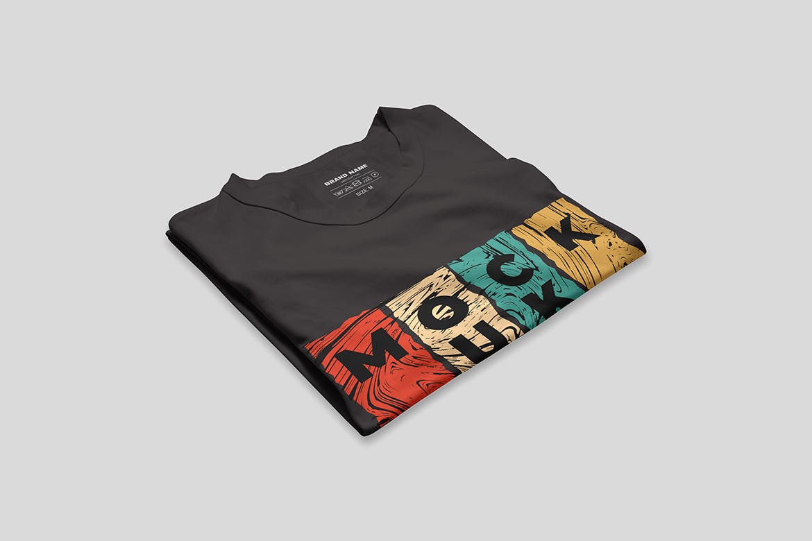 时尚潮流T恤设计样机模板 Folded T-Shirt Mockup