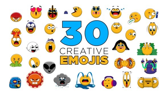 AE模板-30个创意搞怪有趣Emoji表情动画模板