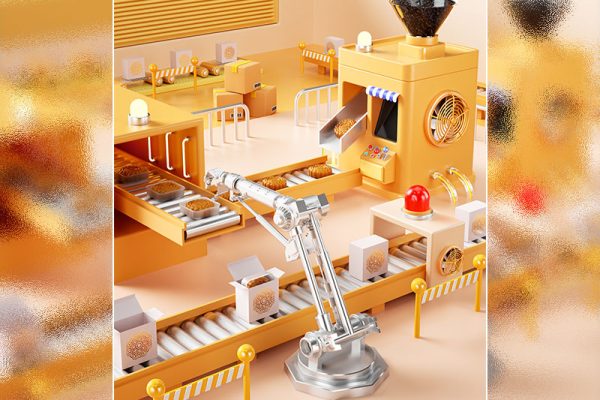 C4D月饼生产流水线卡通场景渲染工程月饼产品场景模型