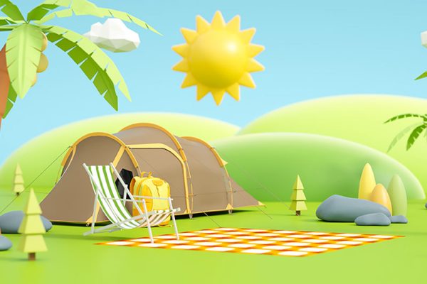 C4D卡通夏日旅行露营场景渲染工程卡通露营场景模型
