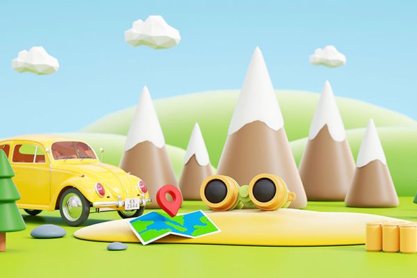 C4D工程-卡通夏日旅行汽车露营场景渲染工程