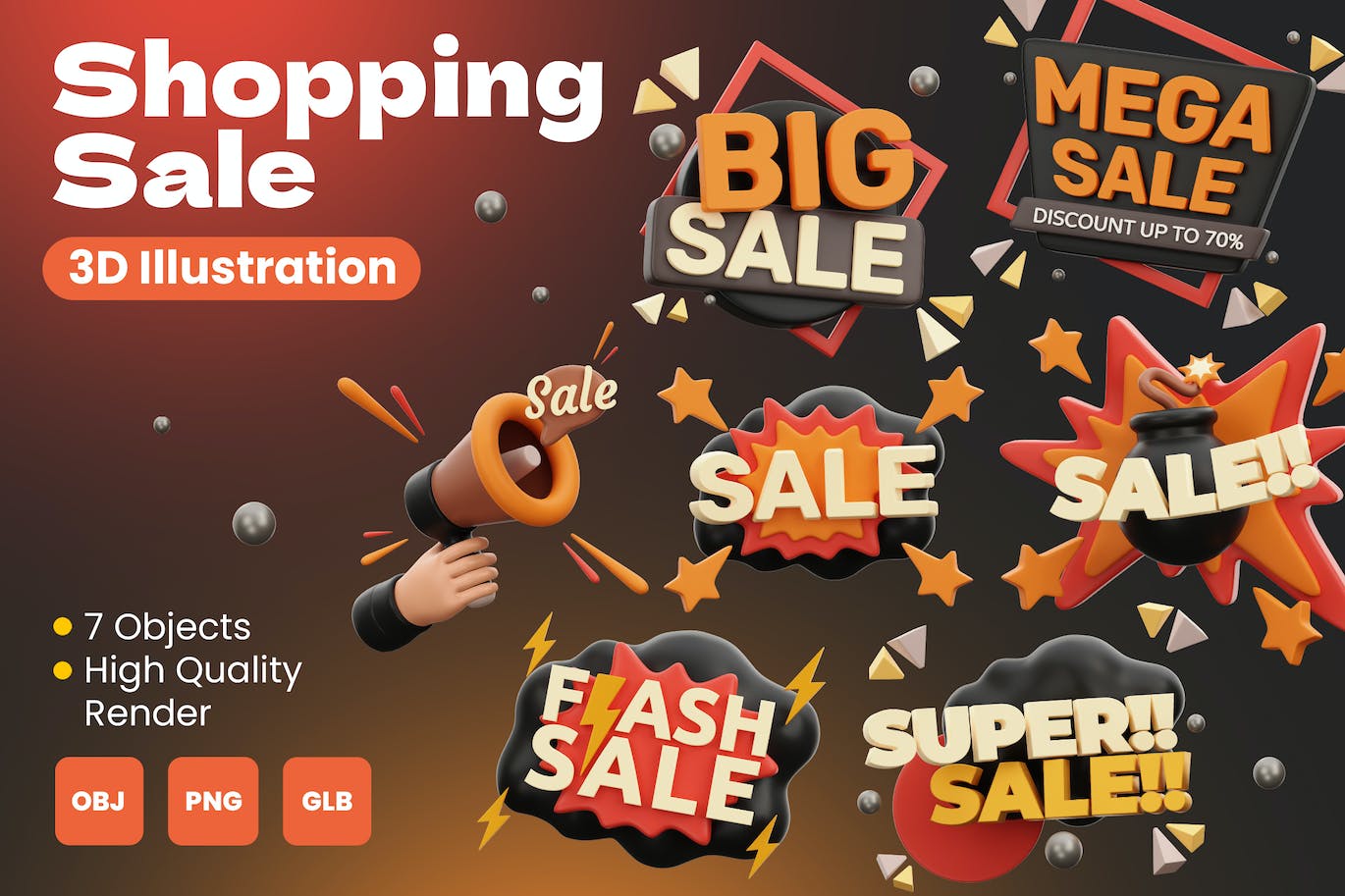 购物特卖促销销售3D插画图标素材 Shopping Sale 3D Illustrations