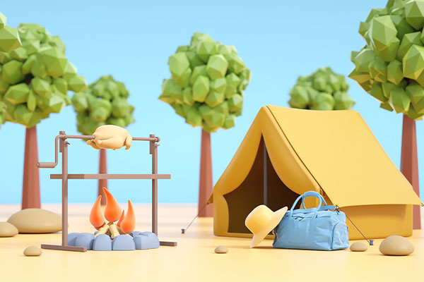 C4D卡通旅行露营帐篷场景渲染工程露营帐篷场景模型