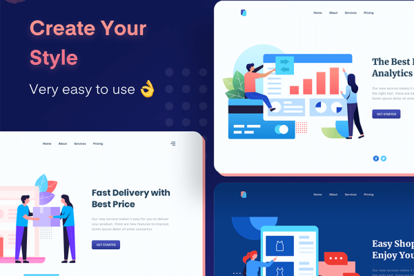 初创公司创业场景矢量插画设计素材