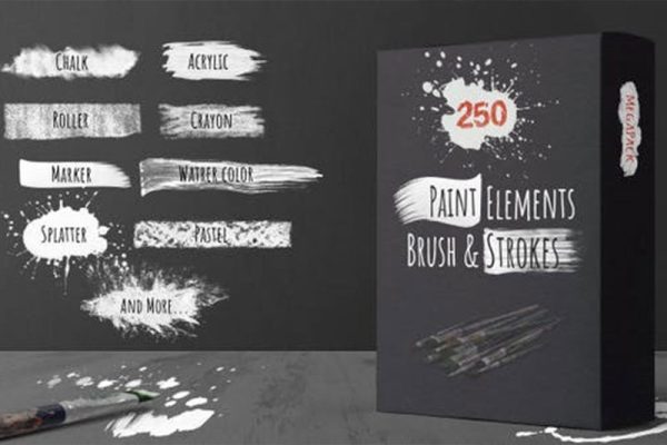 视频素材-250个涂鸦画笔油漆笔刷涂抹过渡遮罩视频素材 Paint Matte Elements, Brush & Strokes