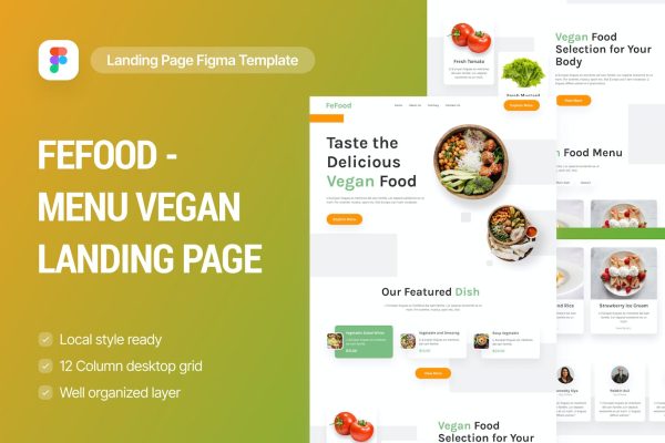 素食餐厅网站着陆页Figma设计素材 FeFood – Vegan Food Landing Page